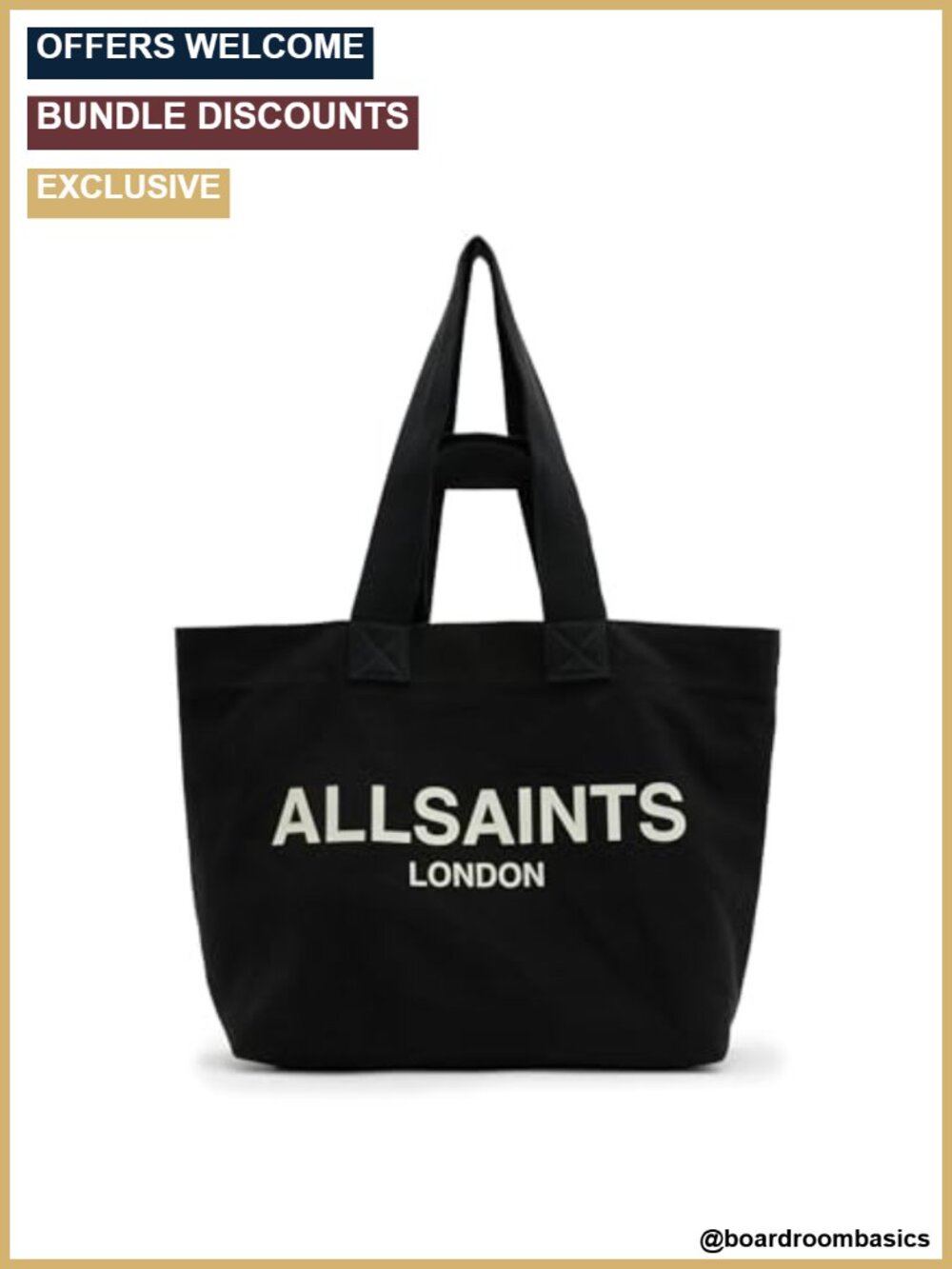 AllSaints Ali Canvas E/W Tote 100% Cotton Lightweight Shoulder Bag